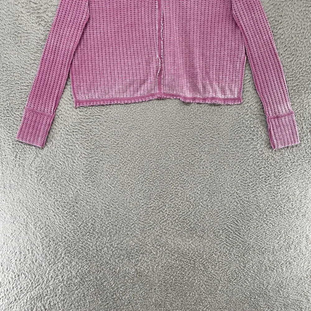 We The Free Thermal Top Womens XS Pink Waffle Cowl Neck Cropped Boxy Oversized